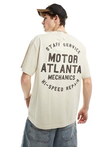 Bershka motor atlanta printed t-shirt in stone-Neutral