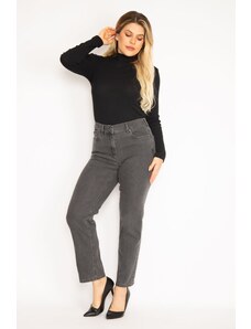 Şans Women's Plus Size Smoked Jeans with 5 Pockets