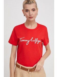 Tommy Hilfiger tricou din bumbac femei, culoarea roșu WW0WW41674