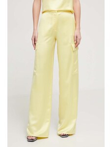 HUGO pantaloni femei, culoarea galben, lat, high waist 50511830