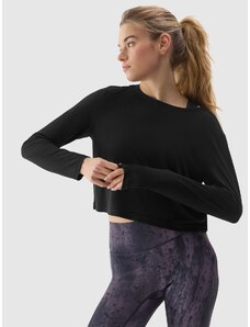 4F Tricou crop-top cu mânecă lungă de yoga cu adaos de modal pentru femei - negru - L