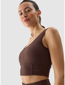 4F Crop top din tricot striat pentru femei - maro - L