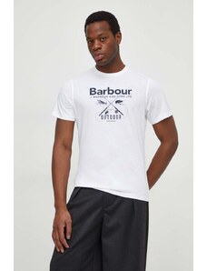 Barbour tricou din bumbac barbati, culoarea alb, cu imprimeu