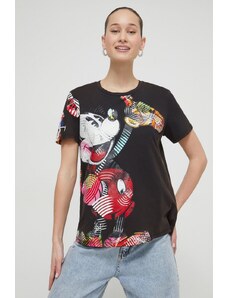 Desigual tricou din bumbac x Disney femei, culoarea negru