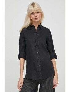 Lauren Ralph Lauren Lauren Ralph cămașă de in culoarea negru, cu guler clasic, regular 200782777