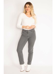 Şans Women's Plus Size Gray 5-Pocket Jeans Pants