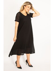 Şans Women's Plus Size Black Crepe Dress With Lining