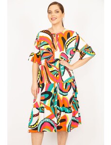 Şans Women's Colorful Plus Size Woven Viscose Fabric Layered Dress