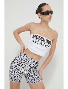 Moschino Jeans top femei, culoarea alb, cold shoulder