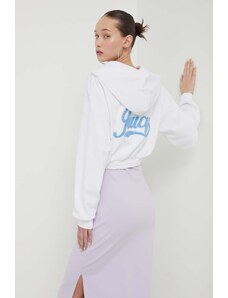 Juicy Couture bluza femei, culoarea alb, cu glugă, cu imprimeu