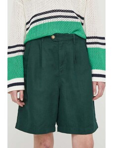 Tommy Hilfiger pantaloni scurți din amestec de in culoarea verde, uni, high waist WW0WW41771