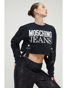Moschino Jeans hanorac de bumbac femei, culoarea negru, cu imprimeu