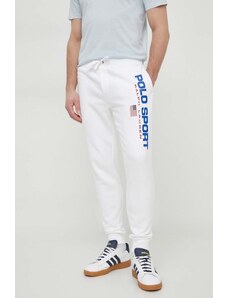 Polo Ralph Lauren pantaloni de trening culoarea alb, cu imprimeu 710835768