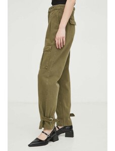 BA&SH pantaloni de bumbac culoarea verde, fason cargo, high waist