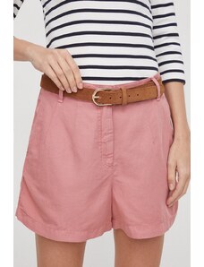 Tommy Hilfiger pantaloni scurți din amestec de in culoarea roz, uni, high waist WW0WW41603
