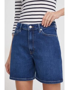 Tommy Hilfiger pantaloni scurți jeans femei, culoarea bleumarin, uni, high waist WW0WW41320