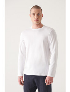 Avva Men's White Ultrasoft Crew Neck Long Sleeve Cotton Slim Fit Slim-Fit T-shirt
