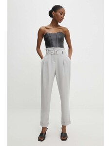 Answear Lab pantaloni femei, culoarea gri, fason chinos, high waist