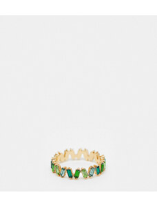 ASOS Curve ASOS DESIGN Curve baguette ring with tonal green stones in gold tone