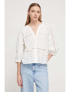 Desigual bluza din bumbac femei, culoarea alb, neted