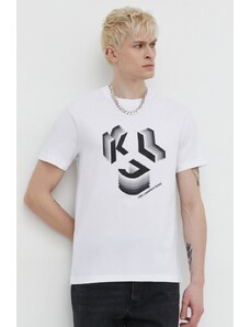 Karl Lagerfeld Jeans tricou din bumbac barbati, culoarea alb, cu imprimeu