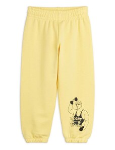 Mini Rodini pantaloni de trening din bumbac pentru copii Weight lifting culoarea galben, uni