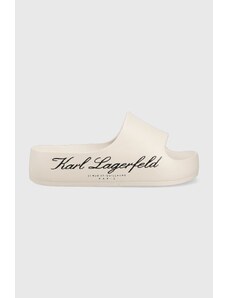 Karl Lagerfeld papuci KOBO II femei, culoarea bej, cu platforma, KL86000