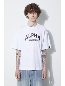 Alpha Industries tricou din bumbac College barbati, culoarea alb, cu imprimeu, 146501