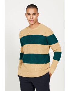 AC&Co / Altınyıldız Classics Men's MILK BROWN-GREEN Standard Fit Regular Fit Crew Neck Knitwear Sweater
