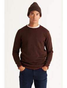 AC&Co / Altınyıldız Classics Men's BROWN CORAL Standard Fit Regular Fit Crew Neck Cotton Knitwear Sweater