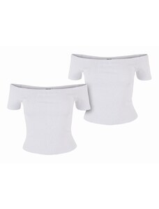 Urban Classics / Ladies Organic Off Shoulder Rib Tee 2-Pack white+white