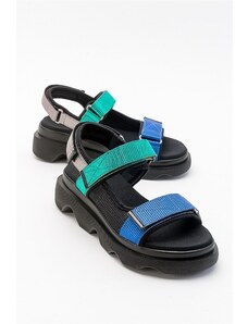 LuviShoes Arey Women's Black Green Multi Sandals