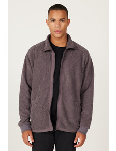 AC&Co / Altınyıldız Classics Men's Dark Gray Oversize Loose Cut Stand Collar Jacquard Fleece Sweatshirt