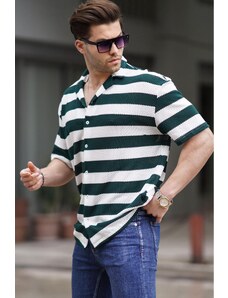 Madmext Men's Emerald Striped Short Sleeve Shirt 6730