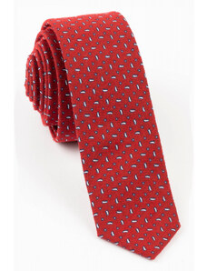 GAMA Cravata ingusta rosie cu motive geometrice bleumarin cu alb