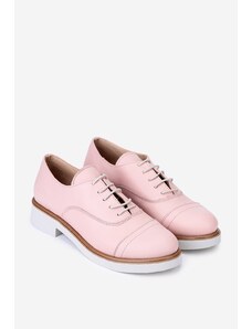 Dasha Pantofi roz pudra din piele naturala cu siret