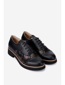 Dasha Pantofi stil Oxford negri din piele cu detalii aurii
