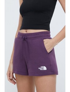 The North Face pantaloni scurti din bumbac culoarea violet, cu imprimeu, high waist