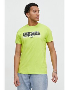 Diesel tricou din bumbac bărbați, culoarea verde, cu imprimeu A12498.0GRAI