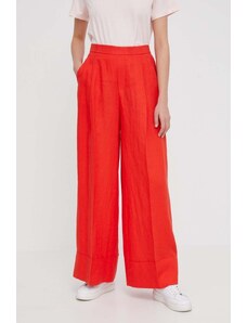 United Colors of Benetton pantaloni din in culoarea rosu, lat, high waist
