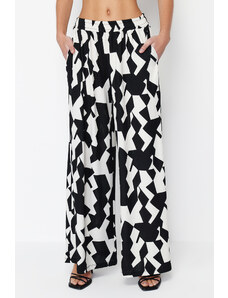 Trendyol Multicolored Geometric Patterned Wide Leg Ribbed Stretch Trousers