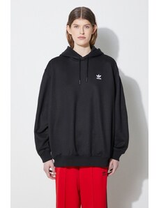 adidas Originals bluză Trefoil Hoodie femei, culoarea negru, cu glugă, cu imprimeu, IU2409