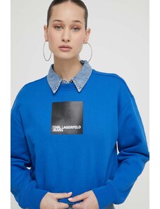 Karl Lagerfeld Jeans bluza femei, culoarea albastru marin, cu imprimeu