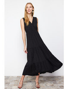 Trendyol Black V Neck Sleeveless A-Line Maxi Knitted Dress