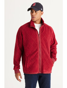 AC&Co / Altınyıldız Classics Men's Burgundy Oversize Loose Cut Stand Collar Jacquard Fleece Sweatshirt
