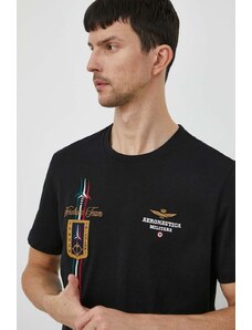 Aeronautica Militare tricou din bumbac barbati, culoarea negru, cu imprimeu