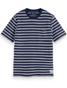 SCOTCH & SODA T-Shirt Structured Stripe Pocket 175581 SC7036 navy blue/ white