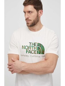 The North Face tricou din bumbac barbati, culoarea bej, cu imprimeu