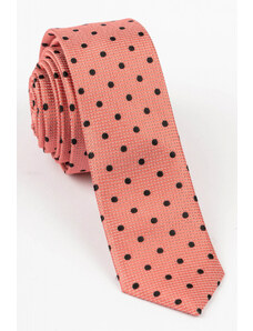 GAMA Cravata ingusta roz cu buline negre