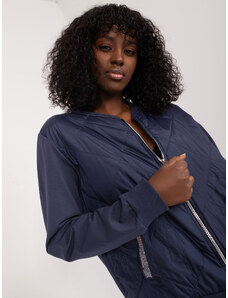Fashionhunters Navy Blue Women's Bomber Jacket Sweatshirt with Zipper